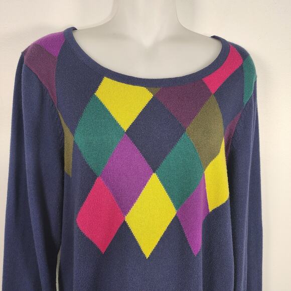 G.H. Bass & Co Women Cashmere Blend Argyle Knit Sweater Large Preppy Button Cuff - Picture 3 of 8